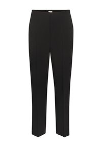 Pantalons noirs en tissu léger, avec une coupe droite, des lignes épurées et sans quincaillerie ni embellissements visibles.