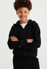 WE Fashion MET CAPUCHON - Cipzáras pulóver - black