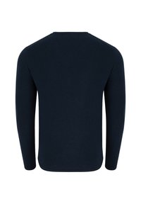 Koszula z długim rękawem w ciemnym granacie, wykonana z miękkiego materiału. Posiada okrągły dekolt oraz gładką teksturę z prostym, minimalistycznym wzornictwem.