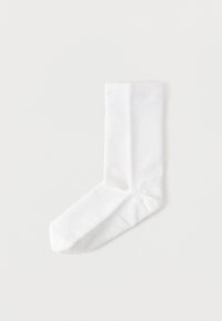 Άσπρη βαμβακερή κάλτσα με υφασμάτινο μοτίβο, διαθέτει ραβδωτό μανσέτα και κανονικό σχήμα κατάλληλο για καθημερινή χρήση.