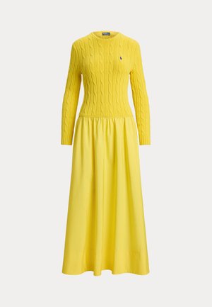 CABLE-KNIT BODICE COTTON DRESS - Pulóverruha - coastal yellow