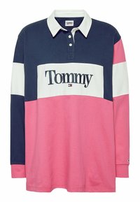 Langärmliges Polohemd in Marineblau, Rosa und Weiß. Mit einem Kragen, einer Knopfleiste und großem "Tommy"-Logo auf der Vorderseite. Aus Baumwolle gefertigt.
