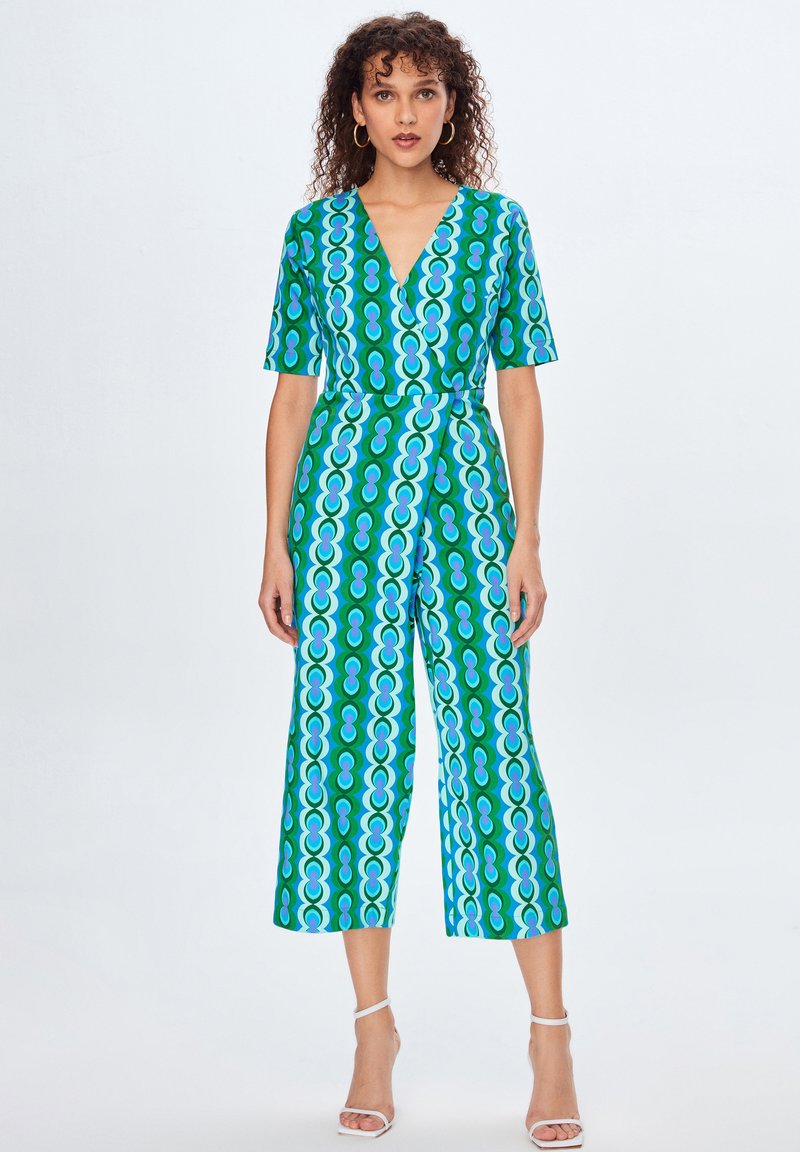 adL PATTERNED DOUBLE BREASTED Jumpsuit printed turquoise/türkis