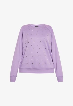 Lavendel sweatshirt van zachte stof met zilveren en witte studs die gelijkmatig over de voorkant zijn verdeeld, met ribbelmouw- en halslijnen.