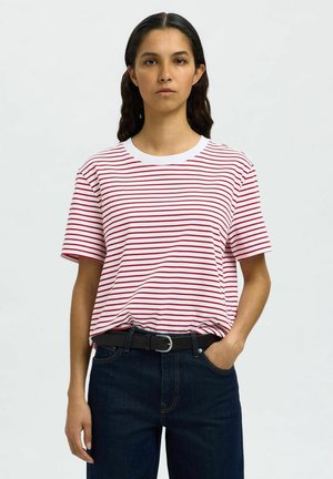 SLFESSENTIAL STRIPED  NOOS - Print T-shirt - equestrian red stripes bright white thin stripes