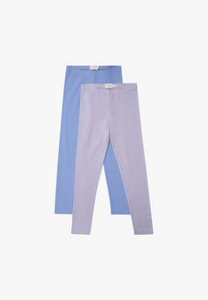 Leggings set in lichtblauw en lila. Rekbare stof, getailleerd ontwerp, elastische taillebanden en een gladde textuur. Elke legging is volledig lang.