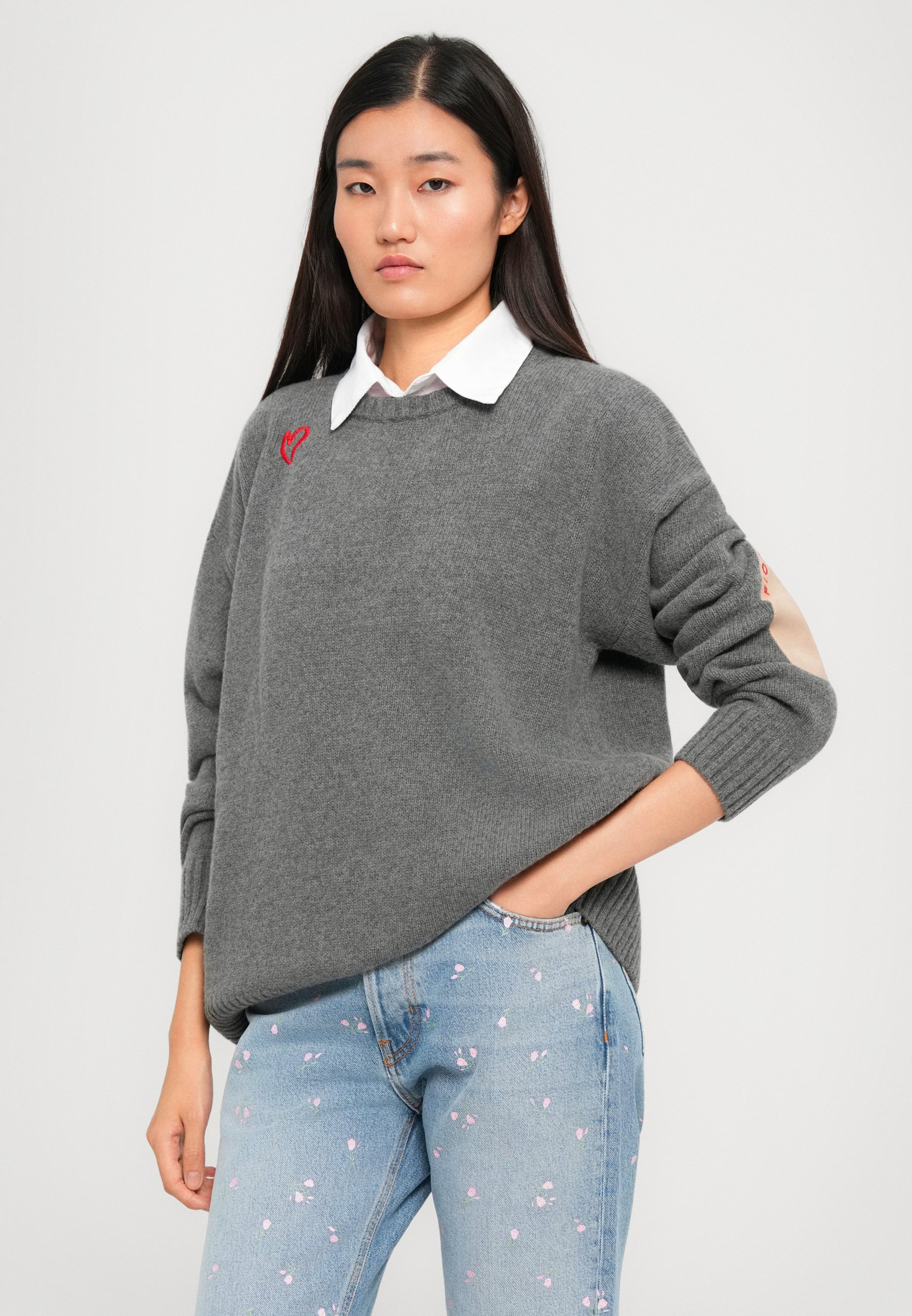 トップス vagueuphoria elbow patch pullover shirt Fiorucci WOMEN CUPID ELBOW PATCH SWEATER - Jumper - grey - Zalando