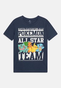 Navy blue cotton t-shirt featuring Pokémon characters with the text "Gotta Catch 'Em All! Pokémon All Star Team" in bold white.