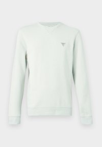 Világoszöld hosszú ujjú pulóver, kerek nyakkivágással és egy kis háromszög alakú logóval a mellkason. Puha anyagból készült, bordázott mandzsettákkal.