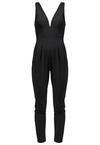 Svart jumpsuit med djup V-ringning, ärmlös design, figursydd midja och avsmalnande ben. Tillverkad av ett mjukt, elastiskt tyg.