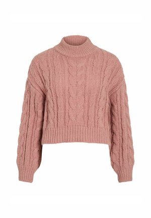 Storos megztinis iš minkštos rožinės spalvos. Trumpintas dizainas su aukštu kaklu ir ilgomis rankovėmis. Tekstūruotas raštas visoje medžiagoje su guma apatinėje krašto dalyje.