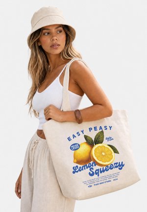 Neverless, STRANDTASCHE - DESIGN ZITRONE – CANVAS TOTE BAG DAMEN HERREN UNISEX - Beach accessory - natur