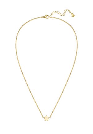 Delicado collar de cadena de oro con un pequeño colgante en forma de estrella y un cierre ajustable con un pequeño charm de corazón al final.