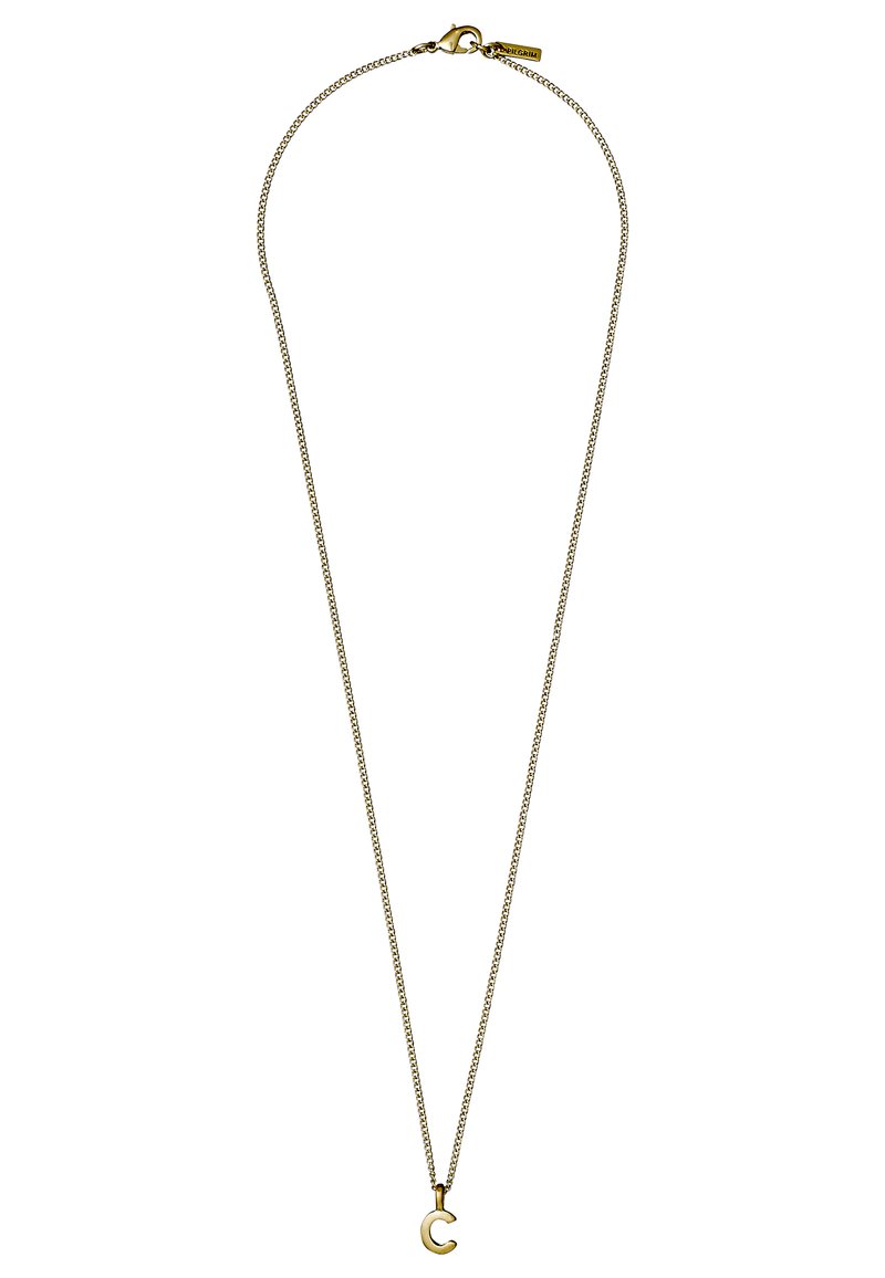 Goldkettchen mit einem kleinen, geschwungenen Buchstaben "C" Anhänger. Die Kette ist zart und verfügt über einen Karabinerverschluss.