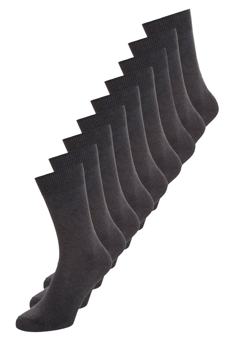 Calcetines de color gris oscuro en un paquete de diez. Hechos de un material suave y elástico con puños acanalados y un diseño de punta sin costuras.