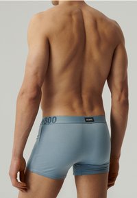 Majtki z bambusa w jasnoniebieskim kolorze, z elastycznym paskiem z logo oraz dopasowanym krojem i gładką teksturą.
