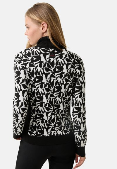 Πλεκτό πουλόβερ ασπρόμαυρο με μοτίβο, ψηλό γιακά, υφασμάτινη πλέξη με υφή και μακριά μανίκια, με εφαρμοστή γραμμή και ριμπ μανσέτες.