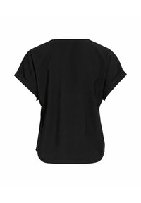 Top corto nero a maniche corte con una vestibilità rilassata, orlo arrotondato e texture liscia. Design semplice senza ulteriori motivi o accenti.
