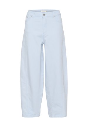 Heledad helesinine laiem tee džinsid, mis on valmistatud denimist ning omavad klassikalist viie tasku disaini, nööbikinnitust ja korralikke üleõmblusi.