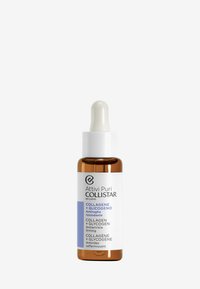 Sérum Collistar à base de collagène et de glycogène dans un flacon compte-gouttes en verre brun avec un couvercle compte-gouttes blanc. L'étiquette présente un texte bleu et noir.