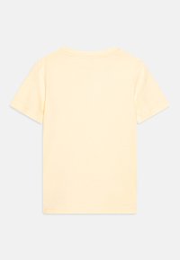 Žluté bavlněné tričko, krátké rukávy, kulatý výstřih a měkká textura. Na zadní straně žádné viditelné grafiky ani vzory. Jednoduchý a univerzální design.