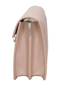 Borsa a mano in pelle rosa con una forma strutturata, dotata di una cerniera in argento e doppi scomparti per un'organizzazione ottimale. Texture liscia e design minimalista.