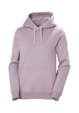 Jasnofioletowa bluza z kapturem wykonana z miękkiego materiału, z kangurzą kieszenią, sznurkiem ściągającym w kapturze, a także ściągaczami na mankietach i u dołu. Brak widocznych wzorów lub akcentów.