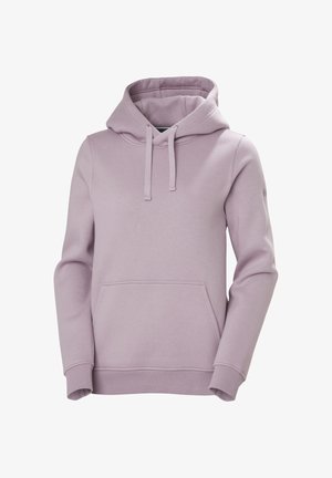 Jasnofioletowa bluza z kapturem wykonana z miękkiego materiału, z kangurzą kieszenią, sznurkiem ściągającym w kapturze, a także ściągaczami na mankietach i u dołu. Brak widocznych wzorów lub akcentów.