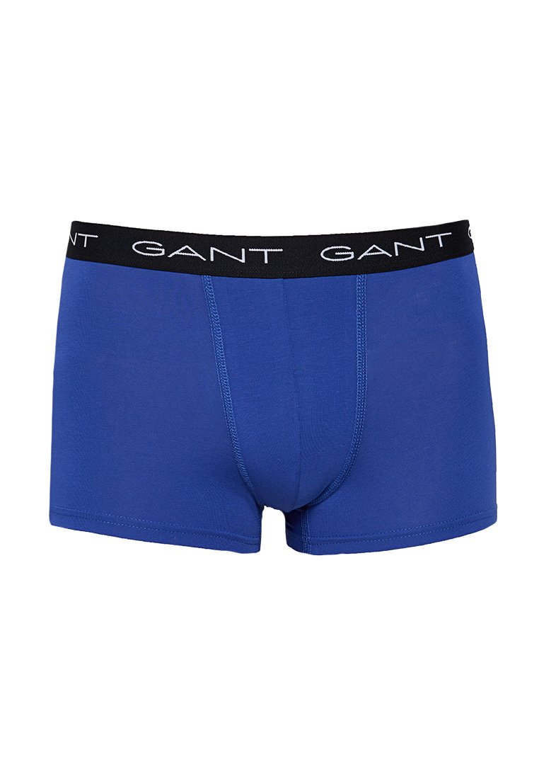 Boxer shorts in cotone blu con un cinturino nero decorato con il marchio "GANT" in bianco, texture liscia e design aderente.