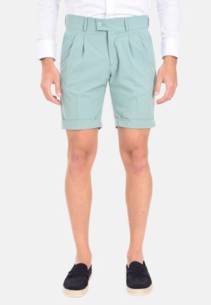 Pantaloni corti verde menta chiaro con pieghe, orli arrotolati e vita con bottone. Realizzati in tessuto morbido, presentano un fit sartoriale.