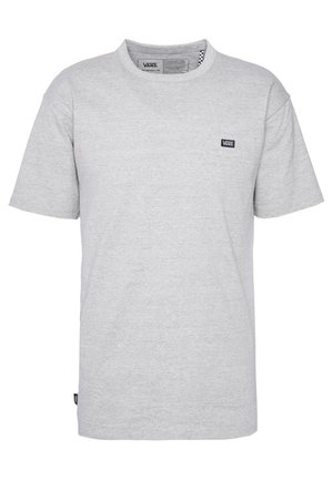 Gray cotton T-shirt with short sleeves, round neckline, and a small black Vans logo on the chest. Soft texture and relaxed fit.