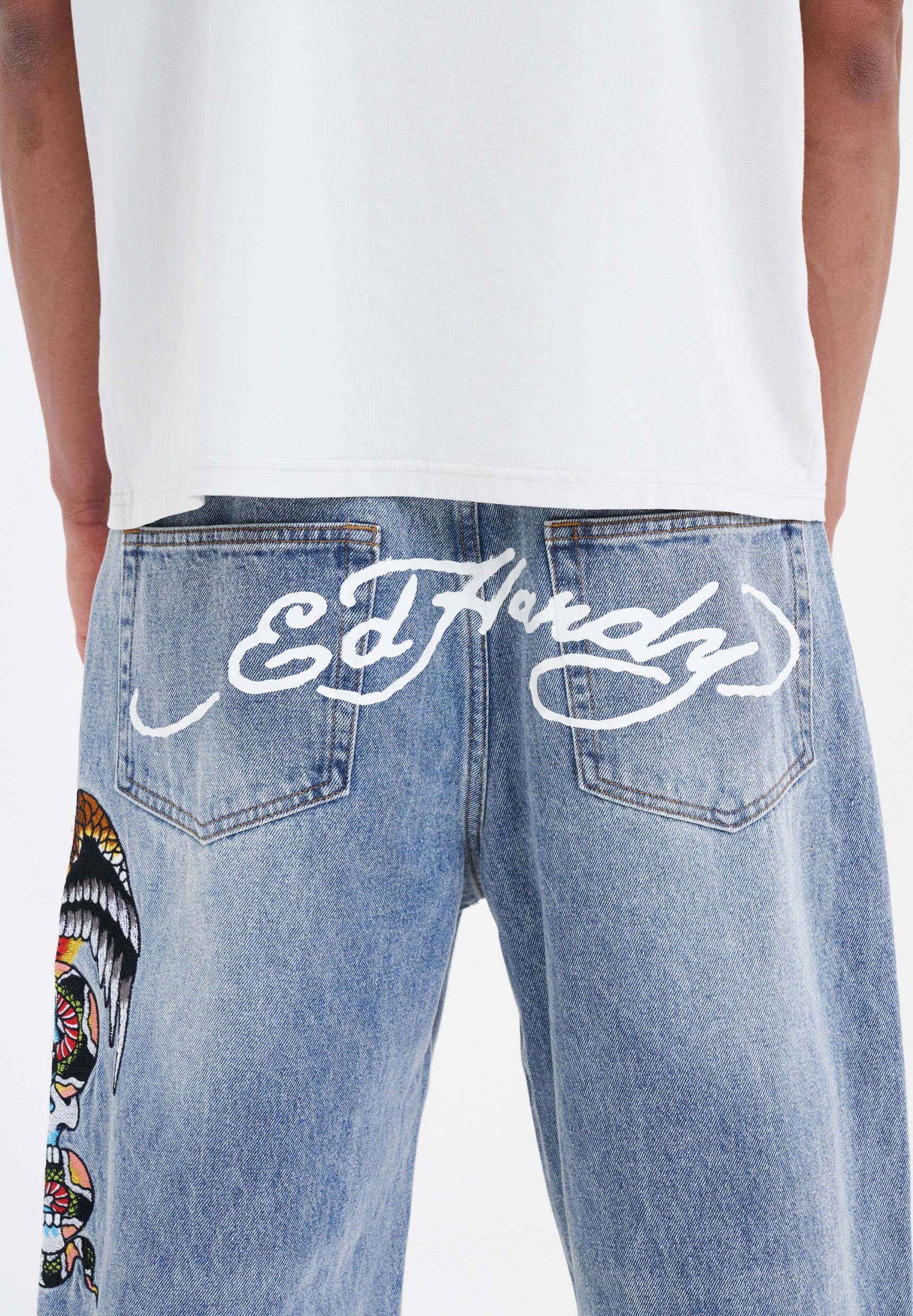 THE SKULL DISK DAMNGOOD!! × NATURE TONES Ed Hardy SKULL SNAKE EAGLE TATTOO GRAPHIC - Jeansy Relaxed