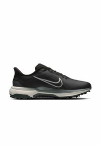 Μαύρο και γκρι παπούτσι για τρέξιμο Nike με λευκό λογότυπο swoosh, μαλακή σόλα και υφασμένο κράτημα σχεδιασμένο για αθλητική απόδοση.
