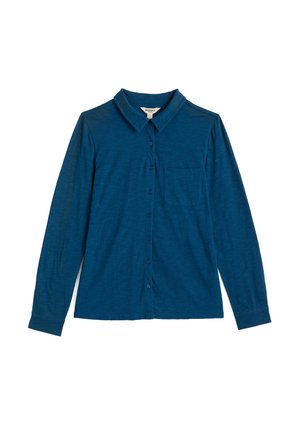 Overhemd met lange mouwen in diepblauw, gemaakt van zachte stof, voorzien van een spitse kraag, een borstzak en een rechte zoom.