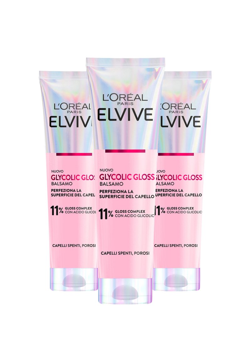 L'Oréal Paris - ELVIVE GLYCOLIC GLOSS BALSAMO CON ACIDO GLICOLICO PER CAPELLI SPENTI E POROSI, PERFEZIONA LA SUPERFICIE DEL CAPELLO, 150 ML - 3 PACK - Balsamo, Ingrandire