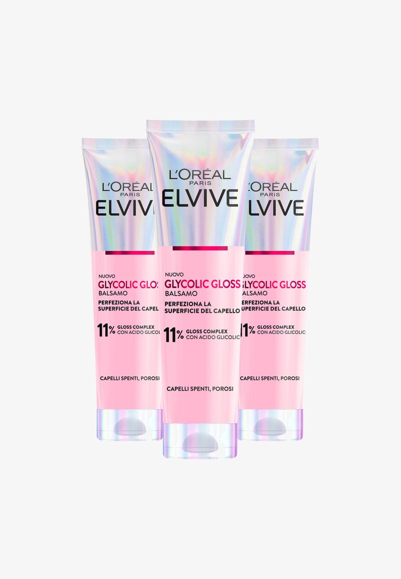 L'Oréal Paris - ELVIVE GLYCOLIC GLOSS BALSAMO CON ACIDO GLICOLICO PER CAPELLI SPENTI E POROSI, PERFEZIONA LA SUPERFICIE DEL CAPELLO, 150 ML - 3 PACK - Balsamo, Ingrandire