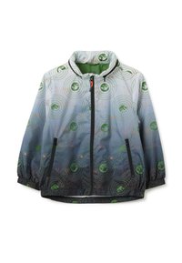 Giacca leggera con zip, che sfuma dal grigio al nero. Presenta motivi circolari verdi e accenti arancioni. Polsini e orlo elasticizzati.