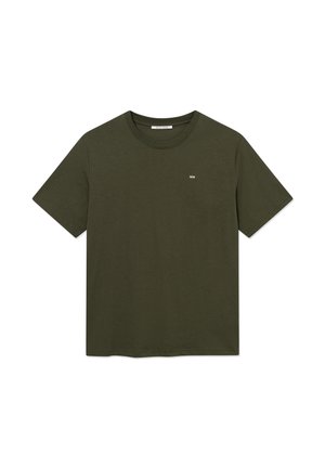 T-shirt manches courtes vert olive col rond avec petit logo blanc "WW" sur la poitrine gauche sur fond blanc.