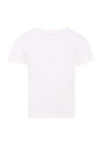 T-shirt blanc à manches courtes avec un col rond et un tissu en coton doux et lisse. Aucun motif ou accent visible.