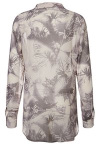 Langärmliges Hemd aus leichtem Stoff, mit einem grauen und weißen Palmblattmuster, klassischem Kragen und geknöpften Manschetten.