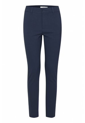 Hosen in Marineblau aus glattem Stoff, mit taillierter Passform, schmalem Bein und frontalen Taschen mit Reißverschluss.