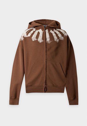 Palm Angels, BIG NECK LOGO ZIP LOOSE HOODIE - Φούτερ με φερμουάρ - brown/off-white