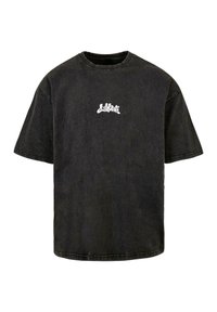 Melna kokvilnas T-krekls ar brīvu piegriezumu, īsajām piedurknēm un apaļu izgriezumu. Uz krūšu ir balts "Loss Youth" teksta logotips.