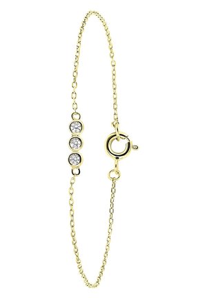 Gouden armband met een delicate ketting, drie ronde heldere kristallen gezet in een gepolijste bezel en een karabijnsluiting.