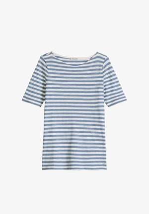 Blau-weiß gestreiftes kurzärmeliges Hemd mit rundem Ausschnitt und schlanker Passform.