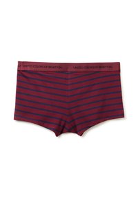 Bordové pánské boxerky s námořnickými horizontálními pruhy. Měkká bavlněná tkanina, elastický pás s nápisem "UNITED COLORS OF BENETTON."