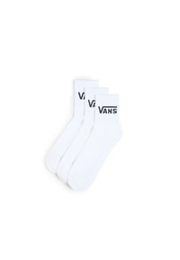 Calzini in cotone bianco a tre paia, con polsini a coste e logo "VANS" nero di lato. Texture morbida, forma standard dei calzini.