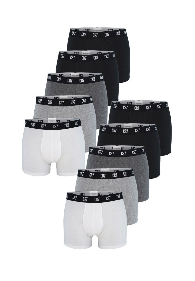 Balení 10 boxer briefů v bílé, šedé a černé barvě. Vyrobené z měkké tkaniny s elastickým pasem s logem CR7. Standardní střih, bez vzorů.