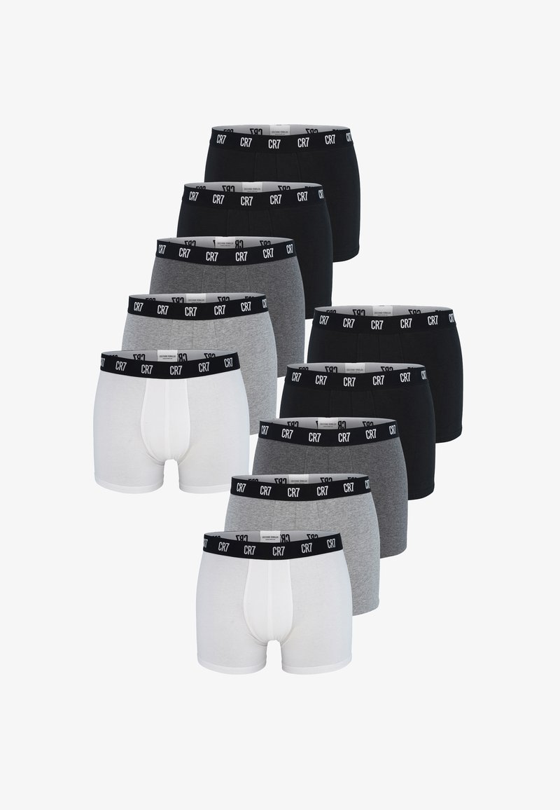 Balení 10 boxer briefů v bílé, šedé a černé barvě. Vyrobené z měkké tkaniny s elastickým pasem s logem CR7. Standardní střih, bez vzorů.