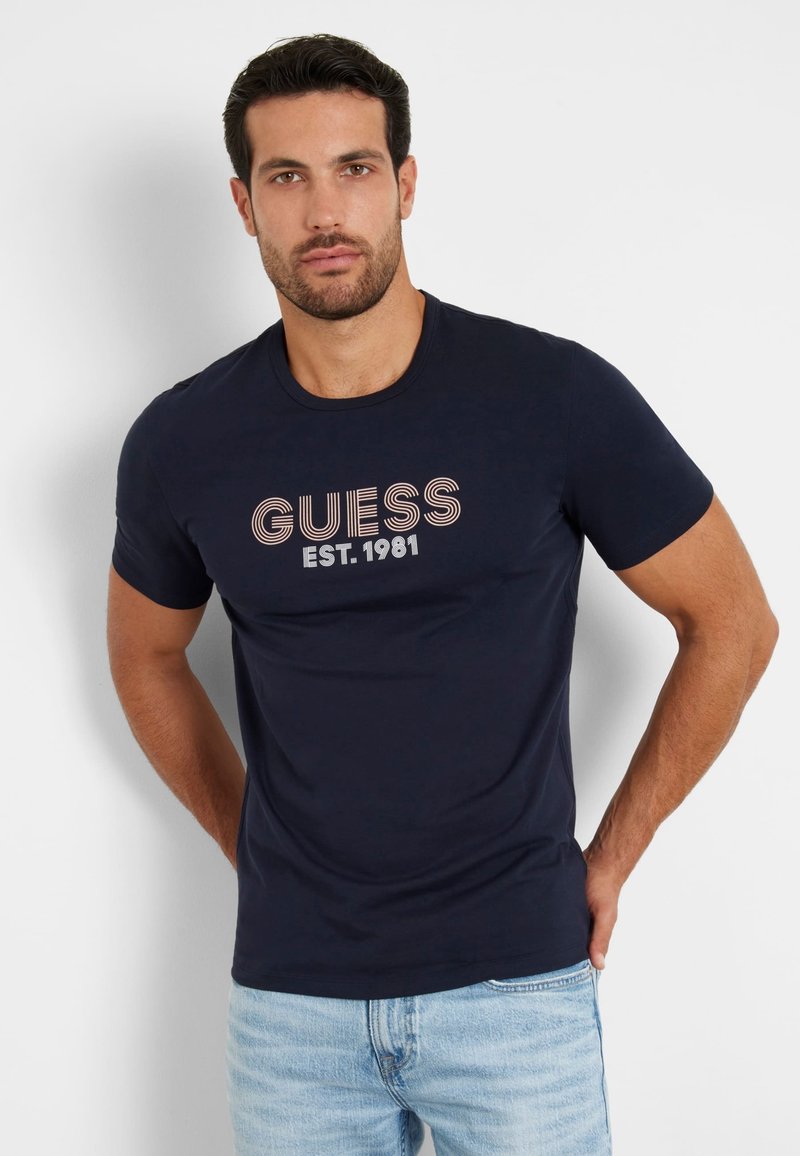 Guess STRETCH FRONTLOGO - Camiseta estampada - blau